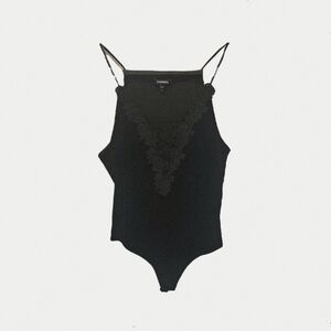 Express Black Floral Applique Bodysuit